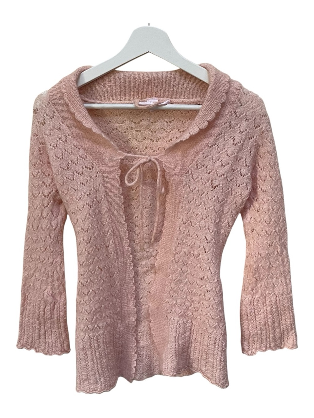 VINTAGE VICTORIA'S SECRET Pale Pink Mohair Wool Tie Front Cardigan Sweater Sz S